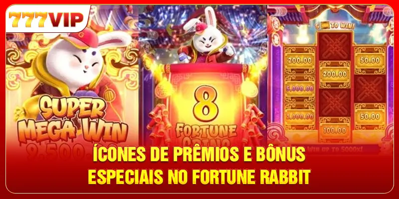 Ícones de prêmios e bônus especiais no Fortune Rabbit