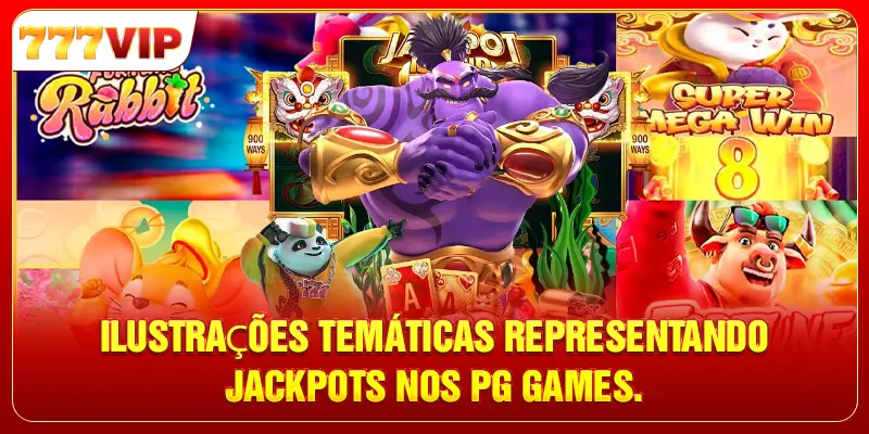 Ilustrações temáticas representando jackpots nos PG Games