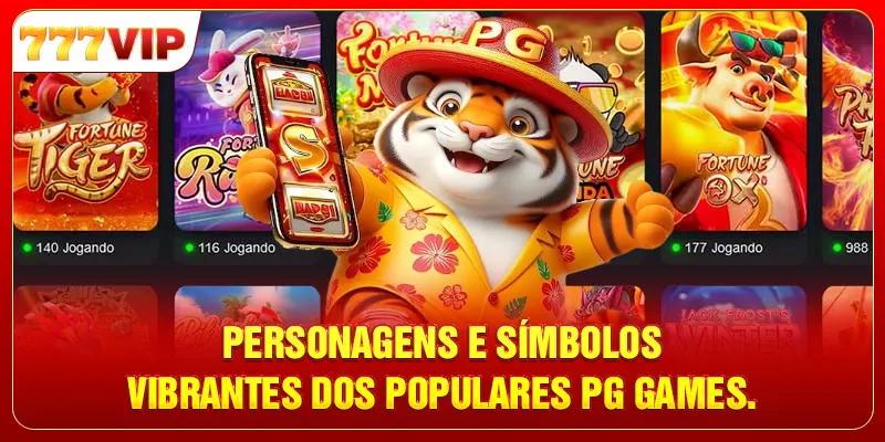Personagens e símbolos vibrantes dos populares PG Games